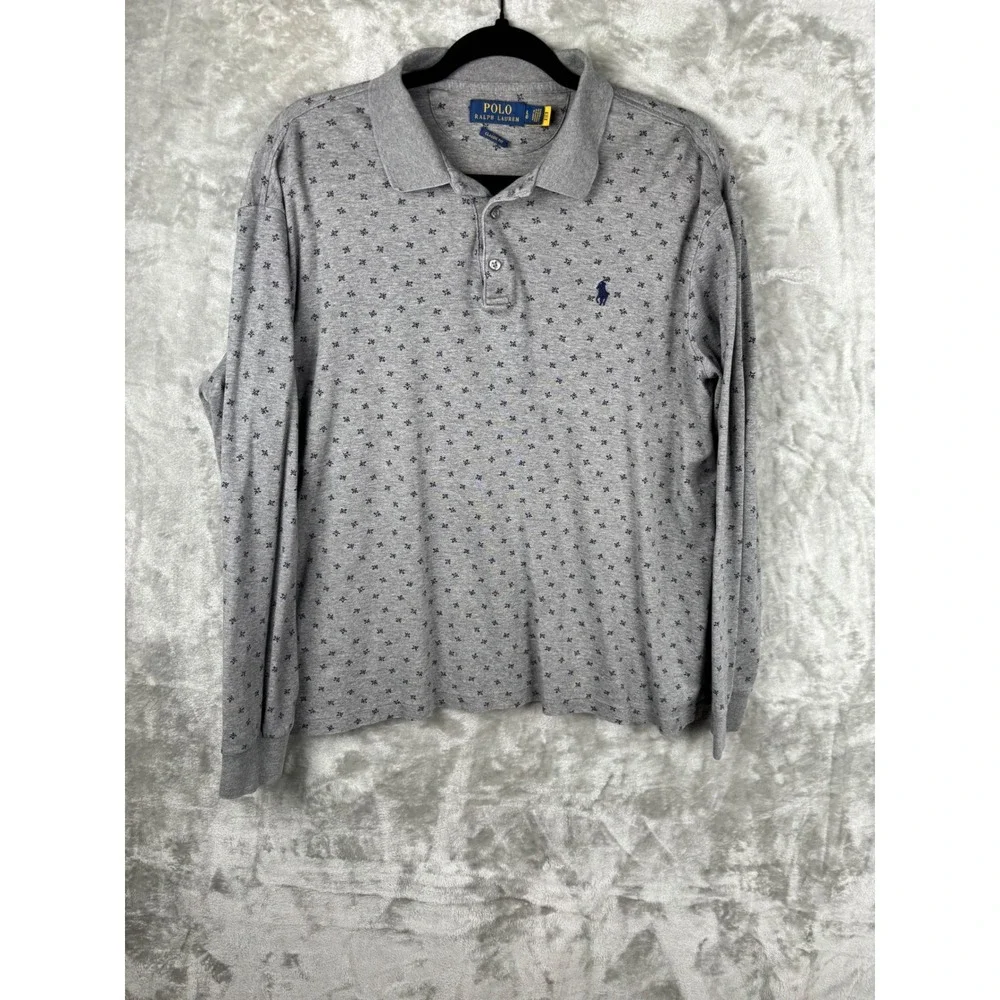 Polo Ralph Lauren Mens‎ Large Gray Long Sleeve Polo Classic Preppy Casual